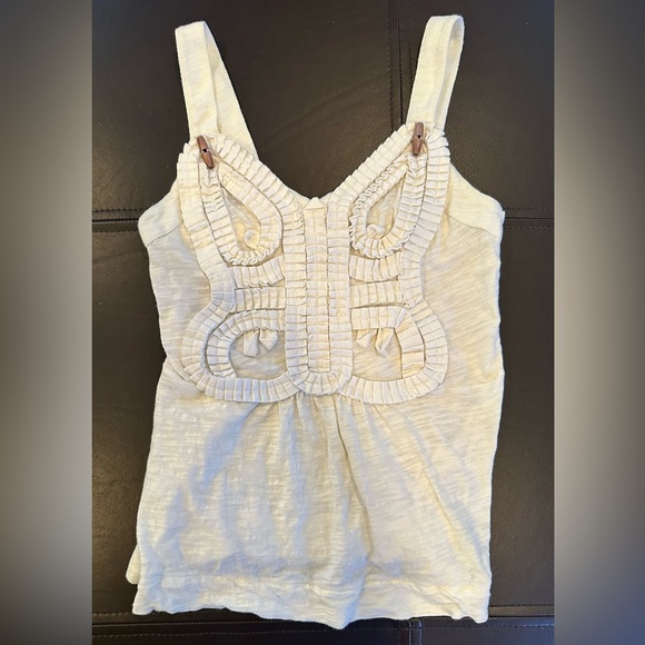 Anthropologie Cream Ruffled Tank with Wooden Toggles XS - Picture 1 of 3